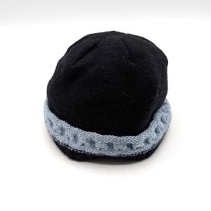 Wool Beanie Hat Black Light Blue Cable Knit Turtle Fur Canada Fleece Lined